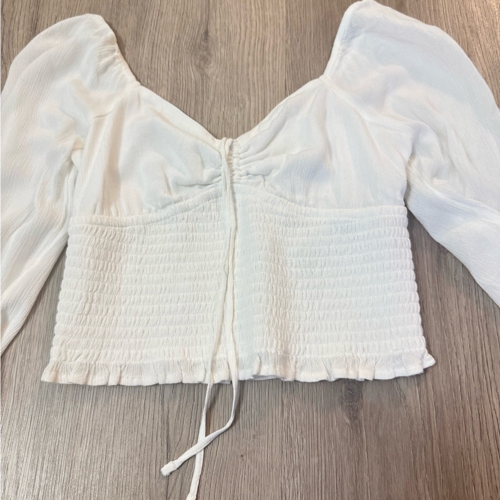 Hollister Off the Shoulder White Long Sleeve Tie Crop